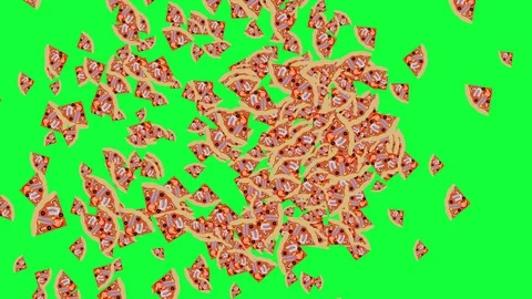 Slices of pizza transition animation elements on green screen chroma key Stock Footage 129655693
