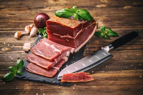 Slices of prosciutto Stock Photos