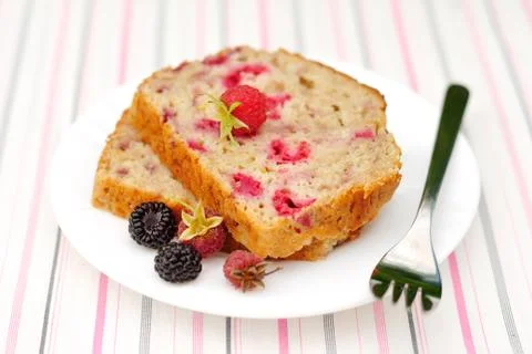 Slices of Raspberry Lemon Loaf Cake Stock Photos