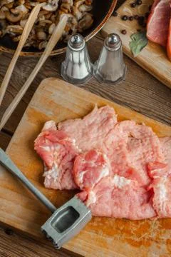 Slices of raw pork. Stock Photos