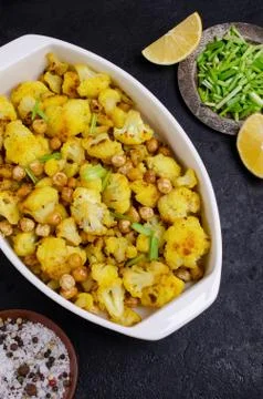 Slices of roasted cauliflower Stock Photos