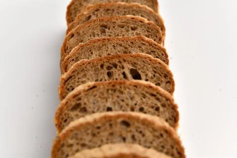 Slices of rye bread on white background 000012602 03 스톡 사진