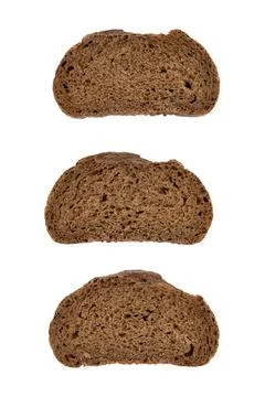 Slices of rye bread on white background, top view Stock Photos