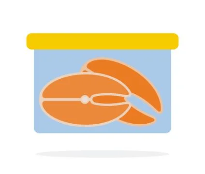 Slices of salmon in a plastic container flat isolated Stock Illustration