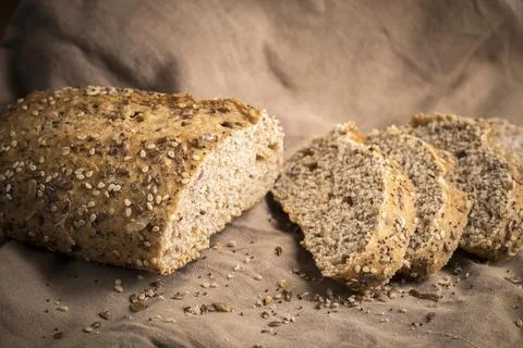 Slices of seeded wheat bread. Stock Photos