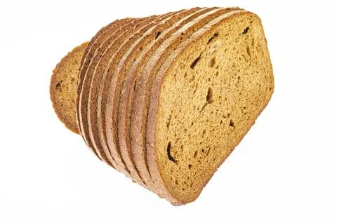Slices of sliced rye bread isolated on white background. Studio Photo Stock Photos