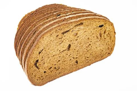 Slices of sliced rye bread isolated on white background. Studio Photo Stock Photos
