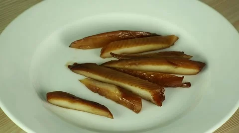 Slices of smoked eel sushi Stock Footage 51306344