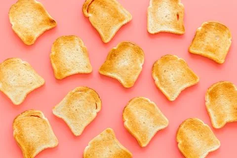 Slices of toast bread pattern. Food background. Top view Stock Photos