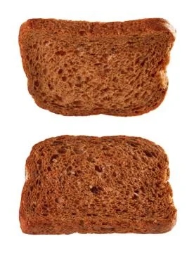 Slices of toasted bread flying isolated on white Stock Photos