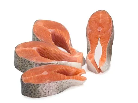 Slices of trout isolated on white background Stock Photos