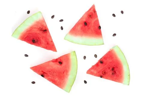 Slices of watermelon isolated on white background. Top view. Flat lay pattern Foto stock