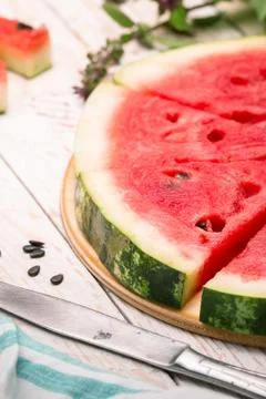 Slices of watermelon on  table. Stock Photos