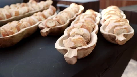 Slices of Wheat Bread at a Dinner Buffet Stock Footage 321647588