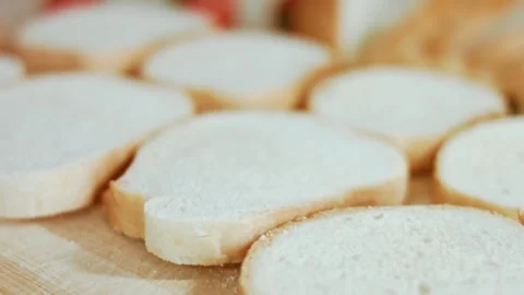 Slices of white bread, macro view Stock Footage 324353054