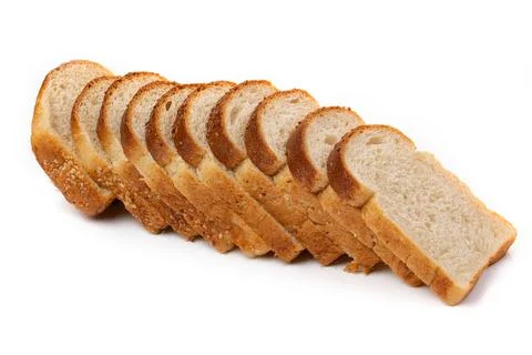 Slices of white bread or a loaf with sesame seeds isolated on a white backgro Stock Photos