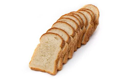 Slices of white bread or a loaf with sesame seeds isolated on a white backgro Stock Photos
