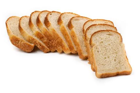 Slices of white bread or a loaf with sesame seeds isolated on a white backgro Stock Photos