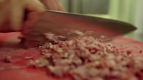 Slicing bacon Stock Footage 77051134