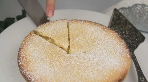 Slicing Baked Apple Pie With A Knife Stock Footage 46464749