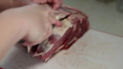 Slicing Beef for Dinner Stock Footage 262288888