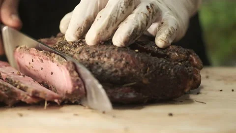 Slicing Beef Stock Footage 147233426