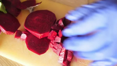 Slicing beetroot for cold soup chilled beet soup Stock Footage 161188750
