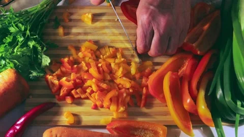 Slicing bell pepper. Stock Footage 218304492