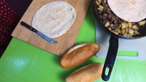 Slicing bread for making sandwiches Stock Footage 81685733