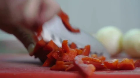 Slicing Bulgarian Pepper Stock Footage 78594831