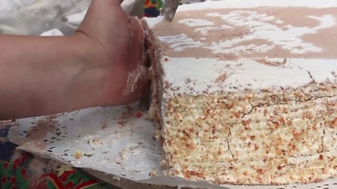 Slicing a cake close up Stock Footage 84155752