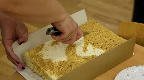 Slicing the cake with knife Stock Footage 60696382