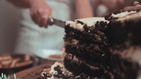 Slicing the Cake in Slow Motion – Mesmerizing Precision Stock Footage 299675167