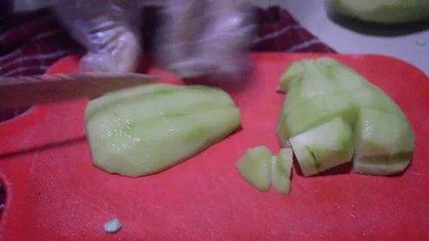 Slicing chayote vegetables Stock Footage 276866379
