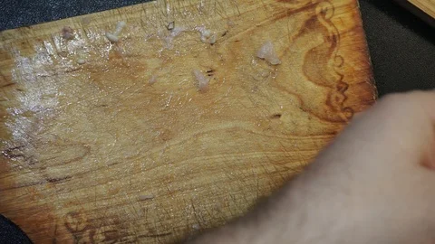 Slicing chicken breast overhead Stock Footage 98360805