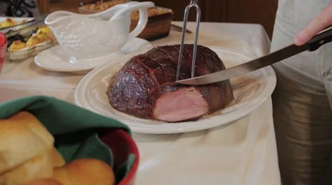 Slicing Christmas Ham Stock-Footage 64185236