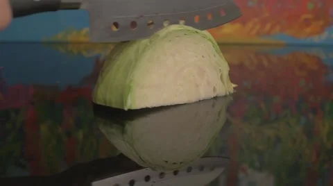Slicing fresh green cabbage Stock Footage 62598384