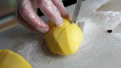 Slicing Fresh Mango for Smoothie Stock Footage 238501484