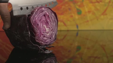 Slicing a fresh red cabbage Video stock 62598259
