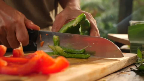 Slicing Green Bell Pepper Close Up, HD Stock Footage 148189000