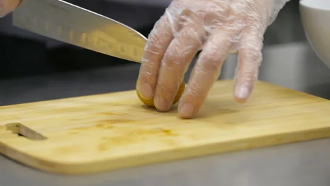 Slicing hard boiled eggs in half. Clouse-up Stock Footage 92125738