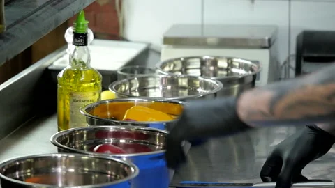 Slicing Ingredients for Garnish Video stock 132166423