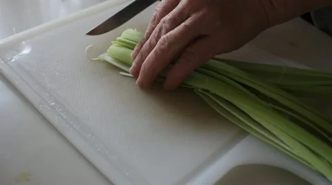 Slicing Leek Stock Footage 22008501