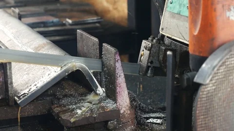 Slicing of metal on a machine Stock Footage 100348688