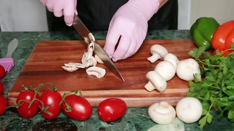 Slicing mushrooms Stock Footage 141687149