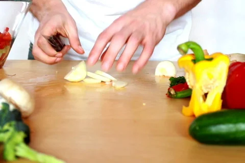 Slicing onion Stock Footage