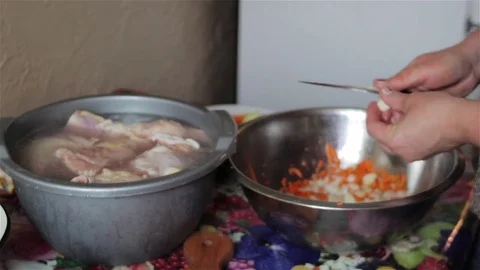 Slicing onions for salad Stock Footage 78187419