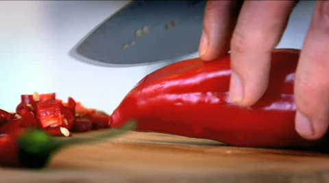 Slicing a Pepper Stock Footage 734260