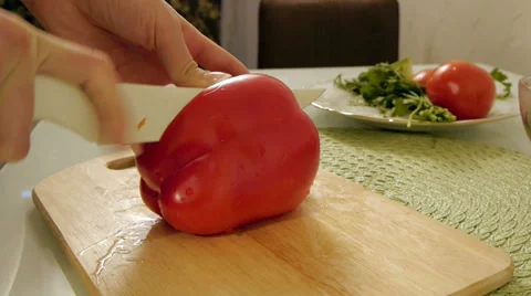 Slicing pepper in the kitchen Stock Footage 36162365