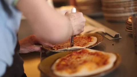 Slicing Pizza Stock Footage 77225713